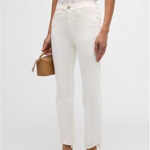 FRAME Le High Straight Cascade Hem Jeans in White Denim
